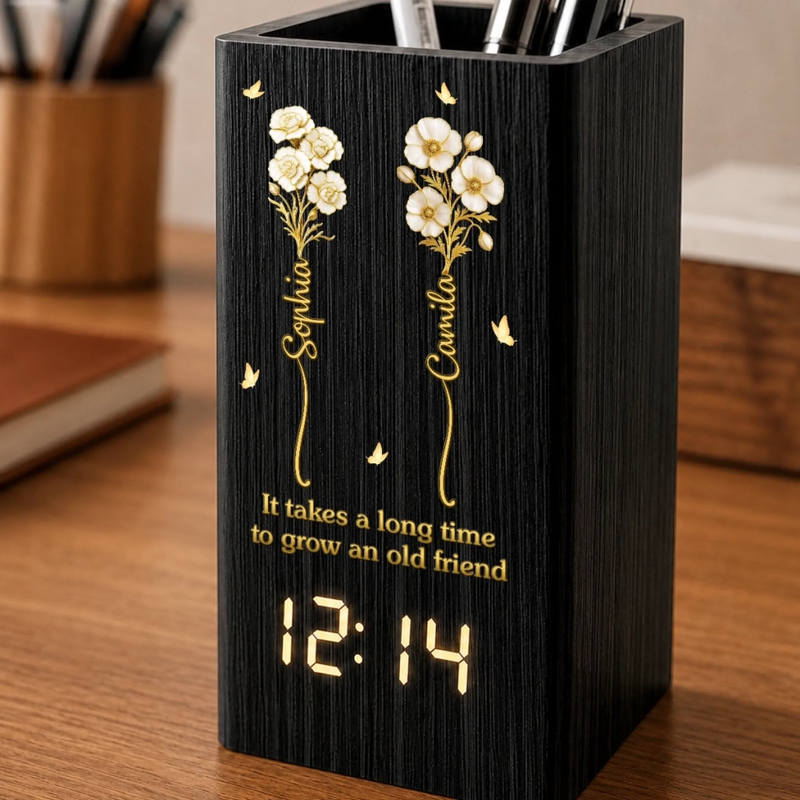 Custom Pen Holder With Clock - Personalized Best Friend Birthday Gifts For Women, Besties, Sisters, BFF - Blessed With True Sisterhood