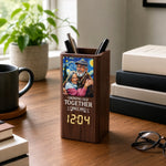 Custom Photo Pen Holder With Clock - Personalized Anniversary Wedding Gifts For Husband And Wife, Him And Her - Loving You Through Every Second