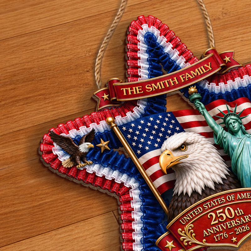 Custom Wood Sign - Personalized America 250th Anniversary Gifts For Mom, Dad, Brother, Sister, Kids - Land Of Liberty, Heart Of Home