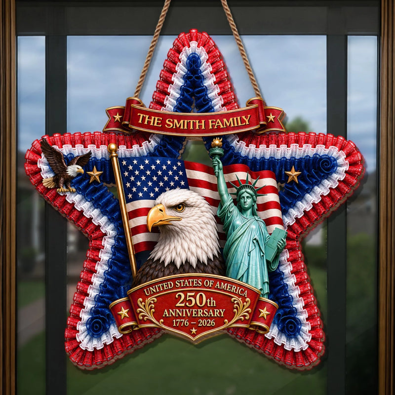 Custom Wood Sign - Personalized America 250th Anniversary Gifts For Mom, Dad, Brother, Sister, Kids - Land Of Liberty, Heart Of Home