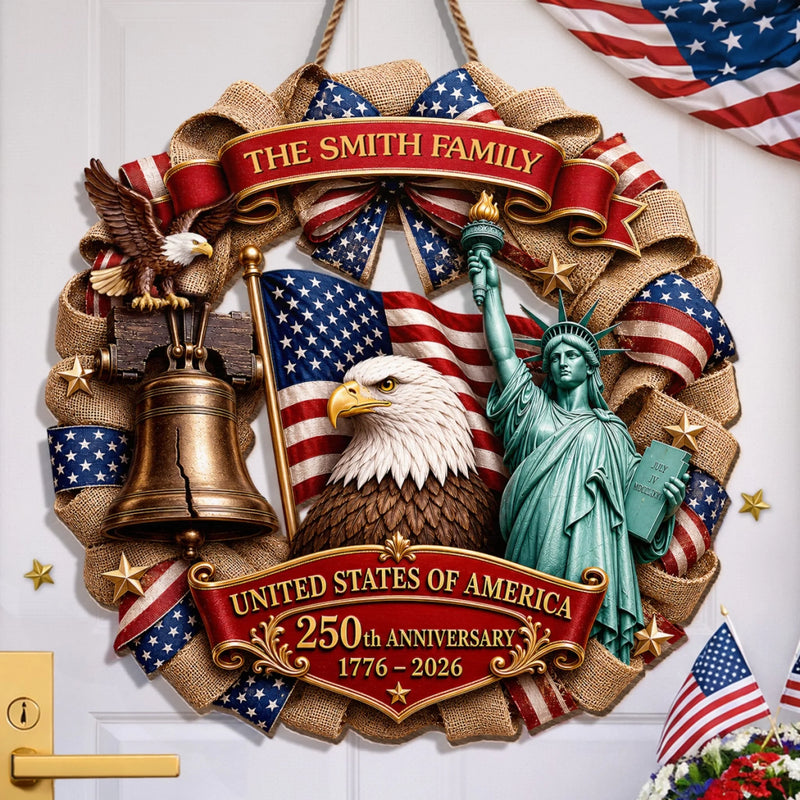 Custom Wood Sign - Personalized America 250th Anniversary Gifts For Mom, Dad, Brother, Sister, Kids - Faith, Family And Freedom