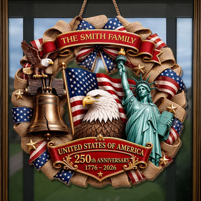 Custom Wood Sign - Personalized America 250th Anniversary Gifts For Mom, Dad, Brother, Sister, Kids - Faith, Family And Freedom