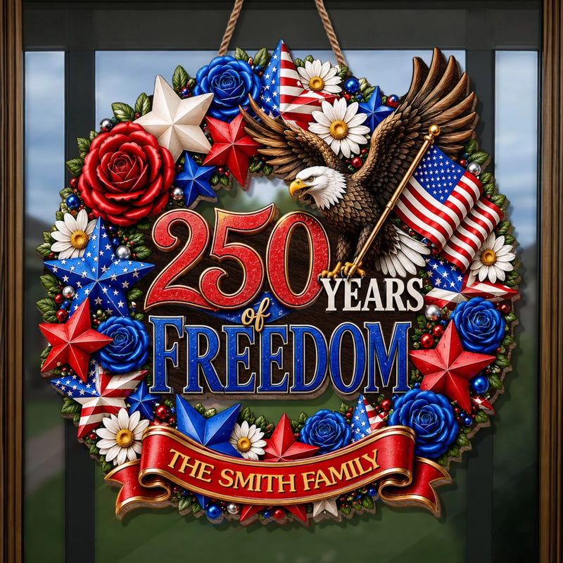 Custom Wood Sign - Personalized America 250th Anniversary Gifts For Mom, Dad, Brother, Sister, Kids - Home Of The Free And Brave
