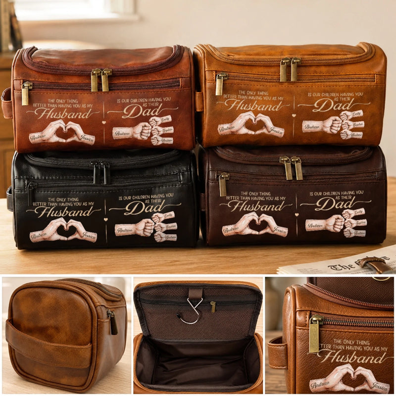 Custom Leather Toiletry Bag - Personalized Father's Day Birthday Gifts For Dad, Grandpa, Husband - Dad Makes Every Moment Better