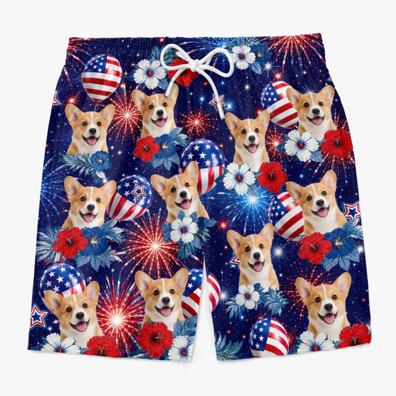 Custom Photo Tropical Hawaiian Aloha Men Beach Shorts - Personalized Summer Vacation And Travel Gifts For Dog Cat Lovers, Dog Dad And Mom, Cat Owners - Sunny Paws And Freedom