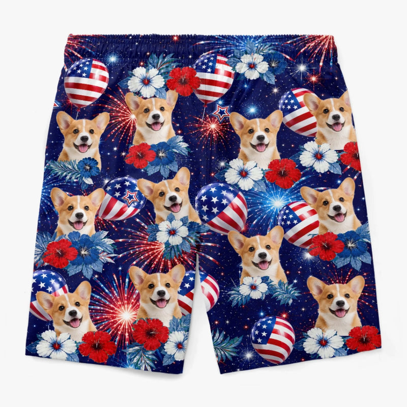 Custom Photo Tropical Hawaiian Aloha Men Beach Shorts - Personalized Summer Vacation And Travel Gifts For Dog Cat Lovers, Dog Dad And Mom, Cat Owners - Sunny Paws And Freedom