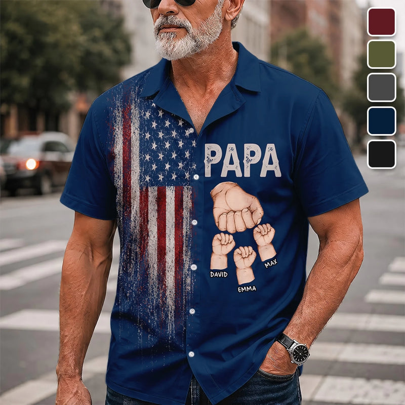 Custom Unisex Tropical Hawaiian Aloha Shirt - Personalized America 250th Anniversary Father's Day Gifts For Dad, Grandpa - Freedom Family Dad