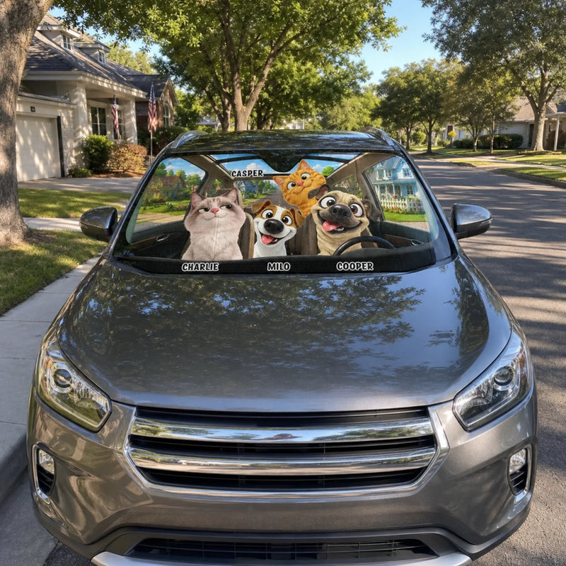 Custom Auto Windshield Sunshade, Car Window Protector - Personalized Birthday Gifts For Dog Cat Lovers, Dog Dad And Mom, Cat Owners - Where Paws Go, Joy Follows