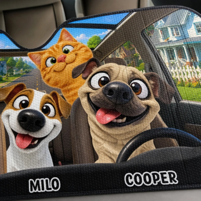 Custom Auto Windshield Sunshade, Car Window Protector - Personalized Birthday Gifts For Dog Cat Lovers, Dog Dad And Mom, Cat Owners - Where Paws Go, Joy Follows