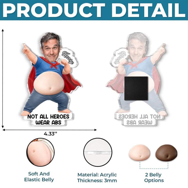 Custom Photo Dad Bod Belly Squishy Acrylic Fridge Magnet – Personalized Father's Day Funny Gifts For Dad, Grandpa – Official Belly Appreciation Club