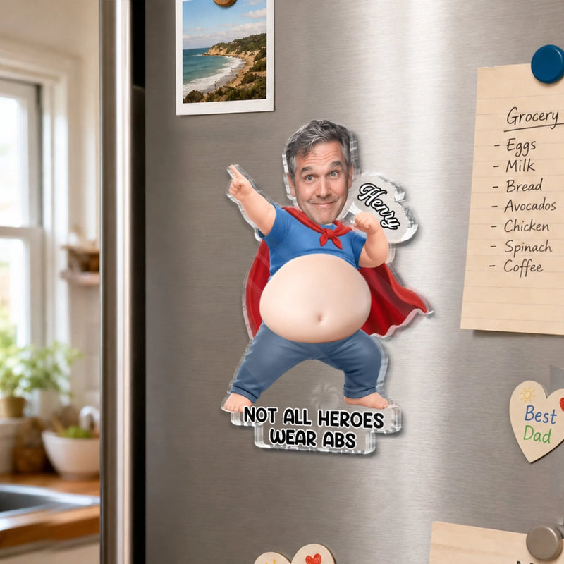 Custom Photo Dad Bod Belly Squishy Acrylic Fridge Magnet – Personalized Father's Day Funny Gifts For Dad, Grandpa – Official Belly Appreciation Club