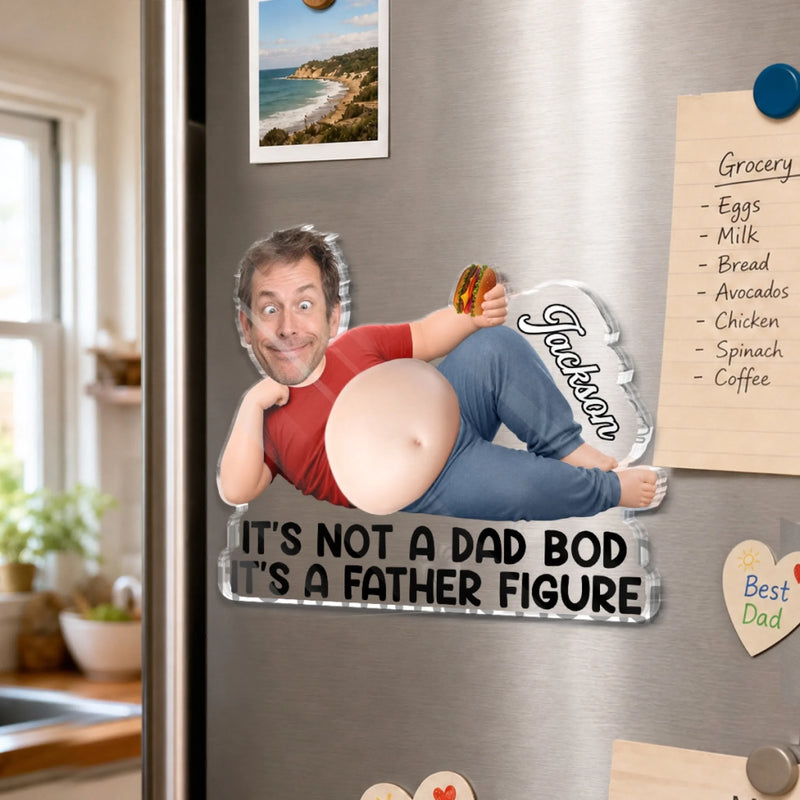 Custom Photo Dad Bod Belly Squishy Acrylic Fridge Magnet – Personalized Father's Day Funny Gifts For Dad, Grandpa – Built For Comfort Not Speed