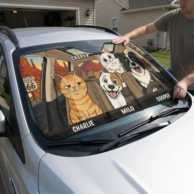 Custom Auto Windshield Sunshade, Car Window Protector - Personalized Birthday Gifts For Dog Cat Lovers, Dog Dad And Mom, Cat Owners - My Best Friend Has Paws
