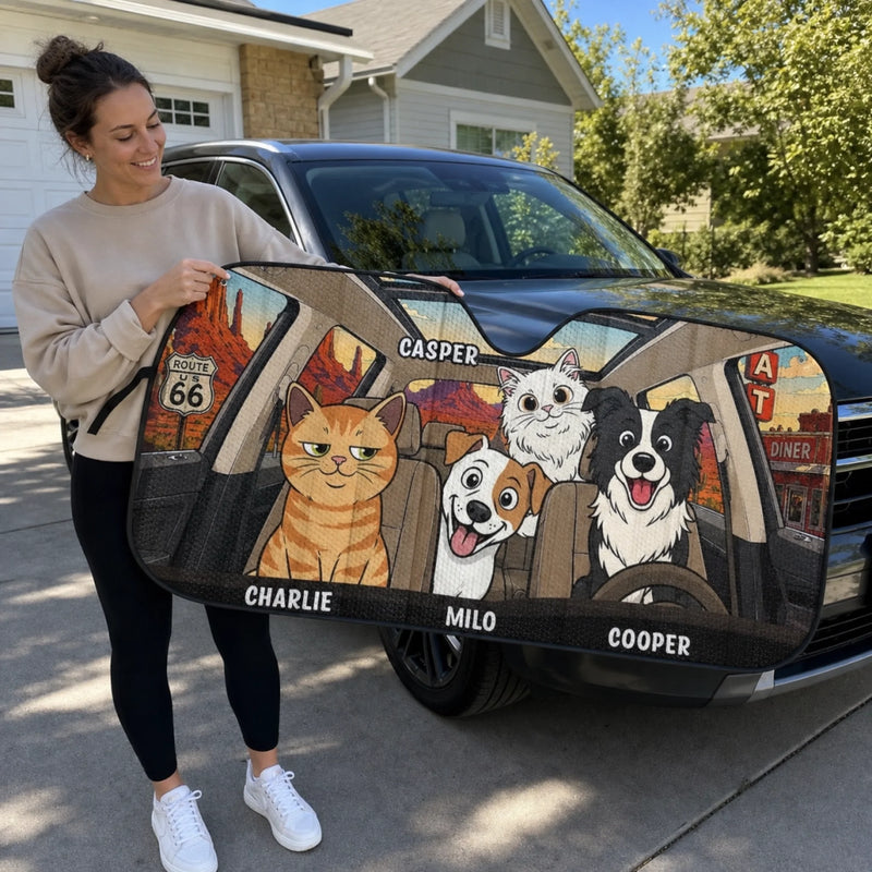 Custom Auto Windshield Sunshade, Car Window Protector - Personalized Birthday Gifts For Dog Cat Lovers, Dog Dad And Mom, Cat Owners - My Best Friend Has Paws