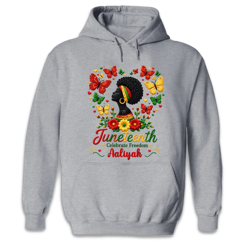 Custom T-shirt, Hoodie – Personalized Juneteenth Gifts For Women – This Melanin Queen Stands For Freedom