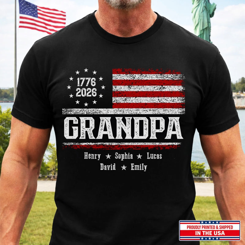Custom T-shirt, Hoodie - Personalized America 250th Anniversary Father's Day Gifts For Dad, Grandpa - Patriotic Stars Proud Legacy
