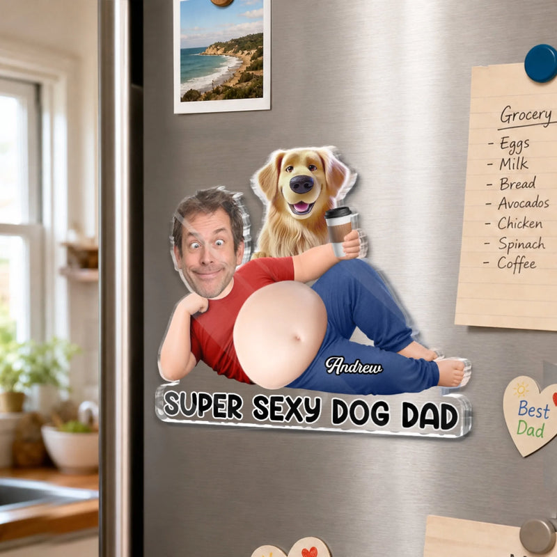 Custom Photo Dad Bod Belly Squishy Acrylic Fridge Magnet – Personalized Father's Day Funny Gifts For Dog Cat Lovers, Dog Dad, Cat Owners – Paws Make Life Better