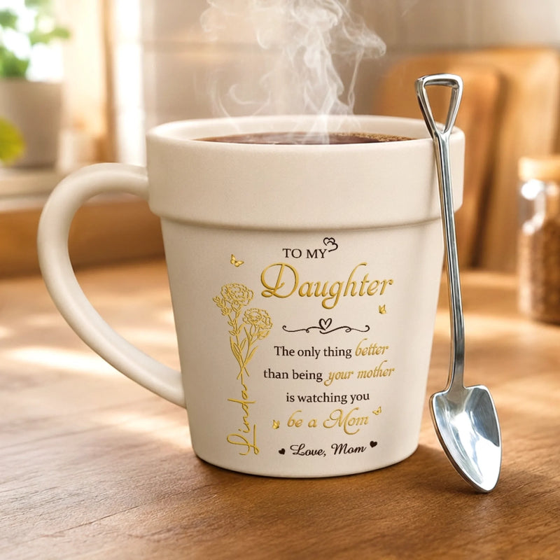 Custom Plant Pot Ceramic Mug - Personalized Birthday Garden Gifts For Gardeners, Daughter - Your Growth Is My Joy