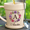 Custom Plant Pot Ceramic Mug - Personalized Birthday Garden Gifts For Gardeners - My Name, My Blooming Wreath