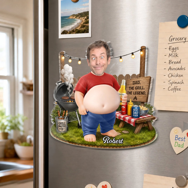 Custom Photo Dad Bod Belly Squishy Acrylic Fridge Magnet – Personalized Father's Day Funny Gifts For Dad, Grandpa – I Make Dad Jokes Professionally