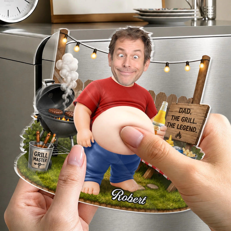 Custom Photo Dad Bod Belly Squishy Acrylic Fridge Magnet – Personalized Father's Day Funny Gifts For Dad, Grandpa – I Make Dad Jokes Professionally