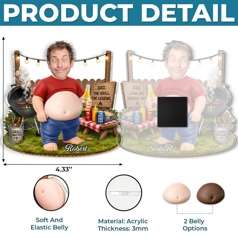 Custom Photo Dad Bod Belly Squishy Acrylic Fridge Magnet – Personalized Father's Day Funny Gifts For Dad, Grandpa – I Make Dad Jokes Professionally