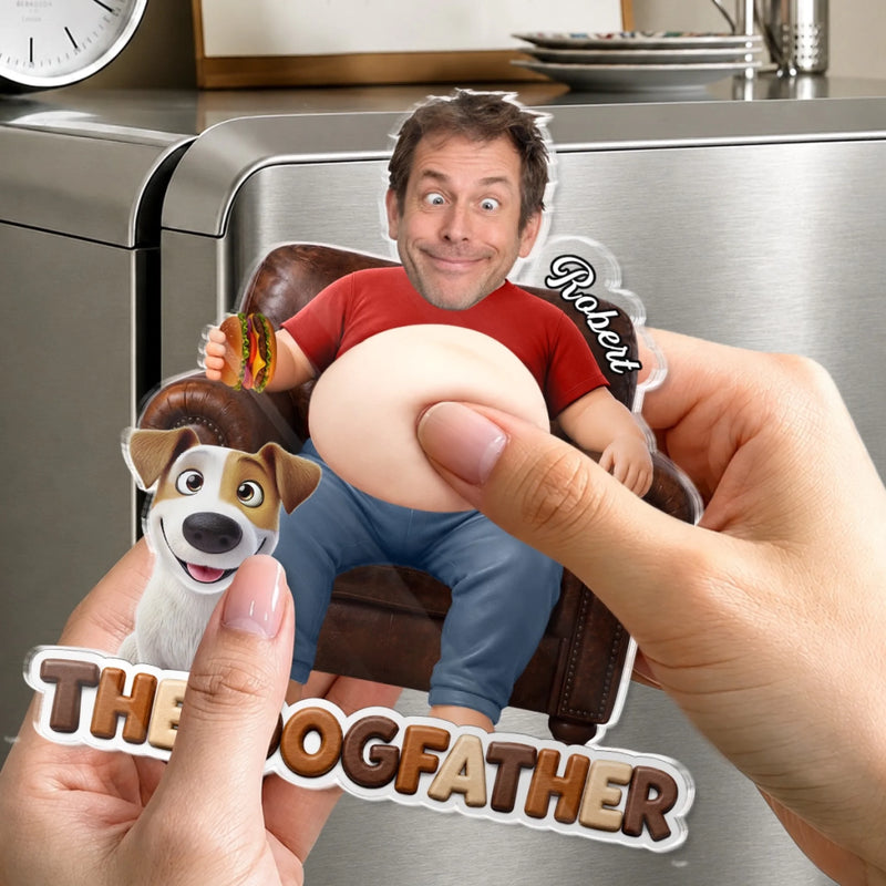 Custom Photo Dad Bod Belly Squishy Acrylic Fridge Magnet – Personalized Father's Day Funny Gifts For Dog Cat Lovers, Dog Dad, Cat Owners – Life Is Better With Paws