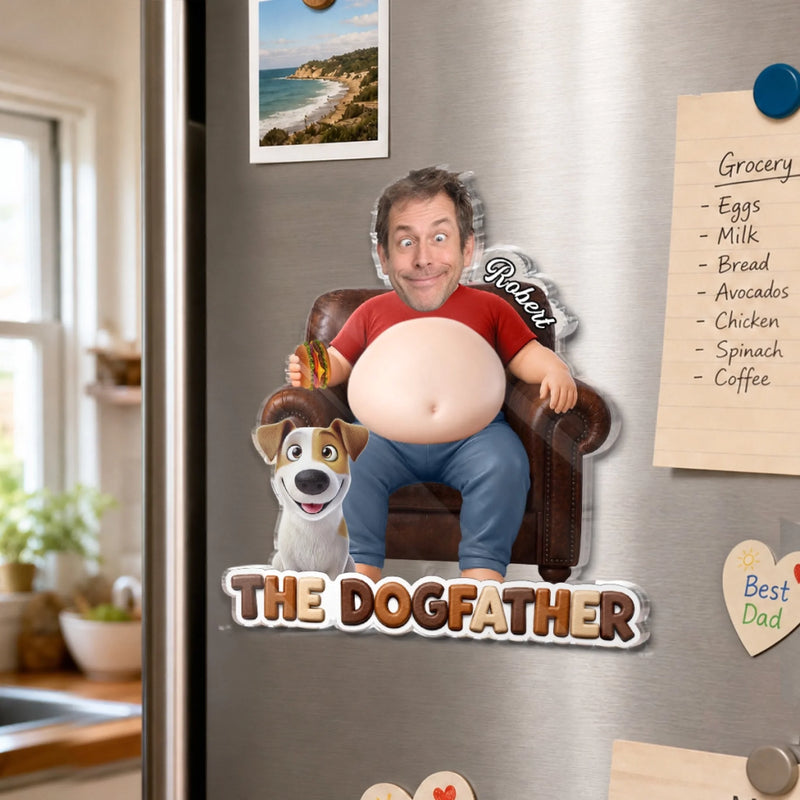 Custom Photo Dad Bod Belly Squishy Acrylic Fridge Magnet – Personalized Father's Day Funny Gifts For Dog Cat Lovers, Dog Dad, Cat Owners – Life Is Better With Paws