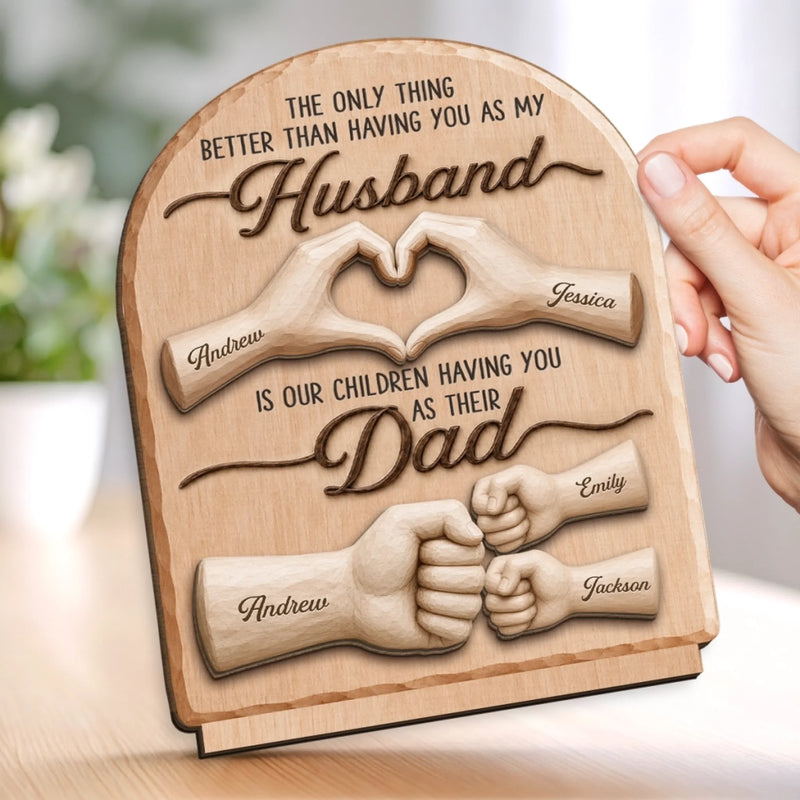 Custom 2-Layered Wooden Plaque - Personalized Father's Day Birthday Gifts For Dad, Grandpa, Husband - Home Is Better With Dad