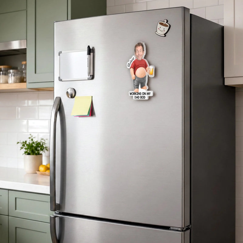 Custom Photo Dad Bod Belly Acrylic Fridge Magnet - Personalized Father's Day Funny Gifts For Dad, Grandpa - Dad Fuel Coffee And Chaos