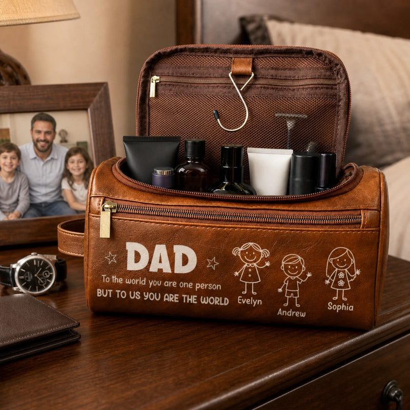 Custom Leather Toiletry Bag - Personalized Father's Day Birthday Gifts For Dad, Grandpa - Forever Loved By Dad