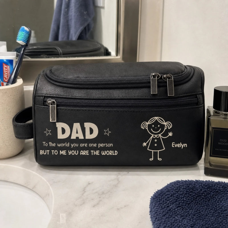 Custom Leather Toiletry Bag - Personalized Father's Day Birthday Gifts For Dad, Grandpa - Forever Loved By Dad