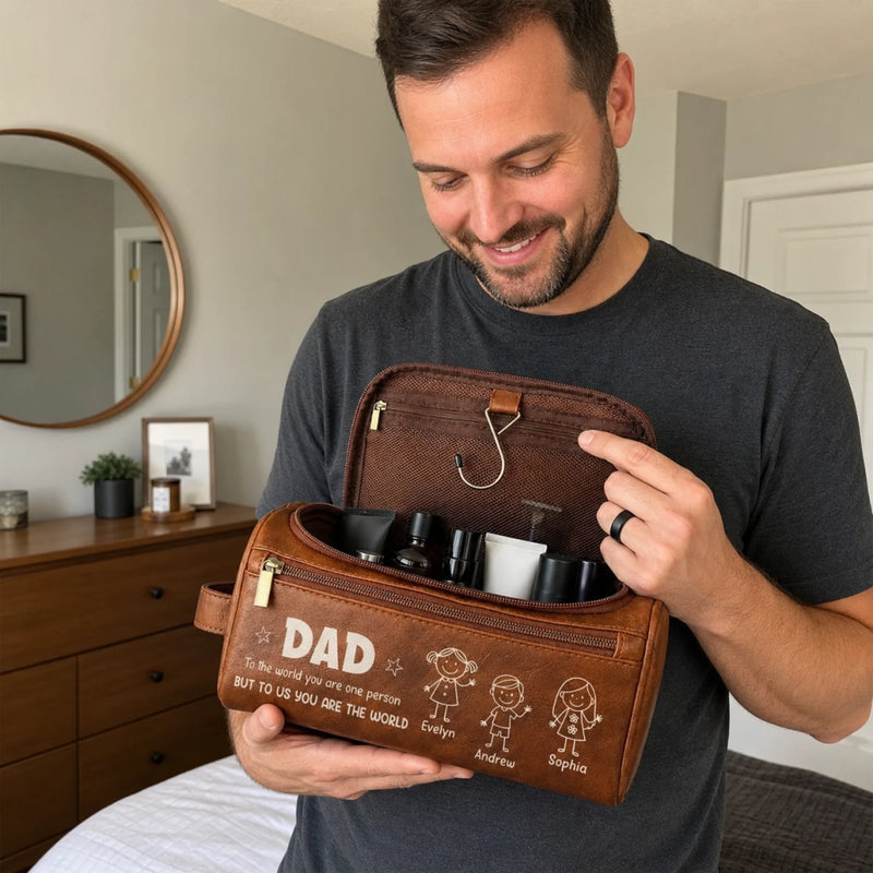 Custom Leather Toiletry Bag - Personalized Father's Day Birthday Gifts For Dad, Grandpa - Forever Loved By Dad