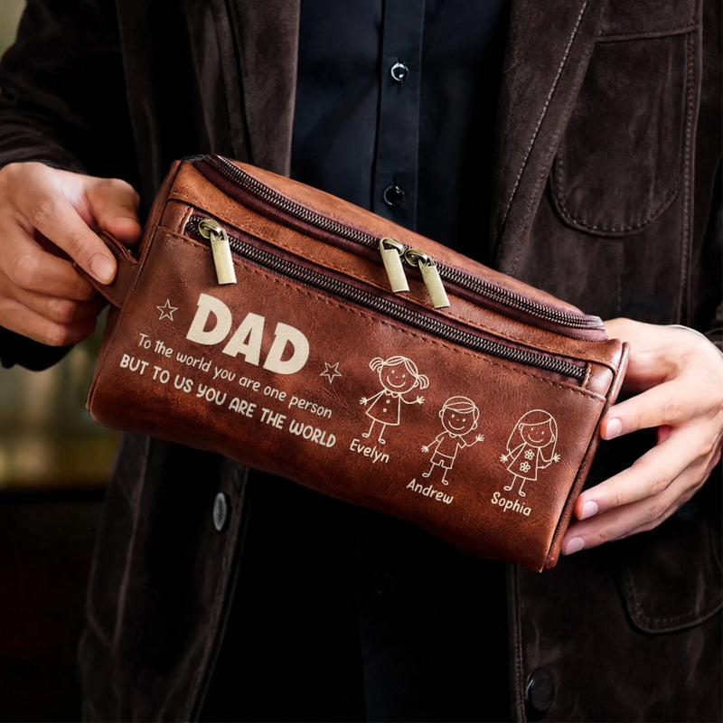 Custom Leather Toiletry Bag - Personalized Father's Day Birthday Gifts For Dad, Grandpa - Forever Loved By Dad