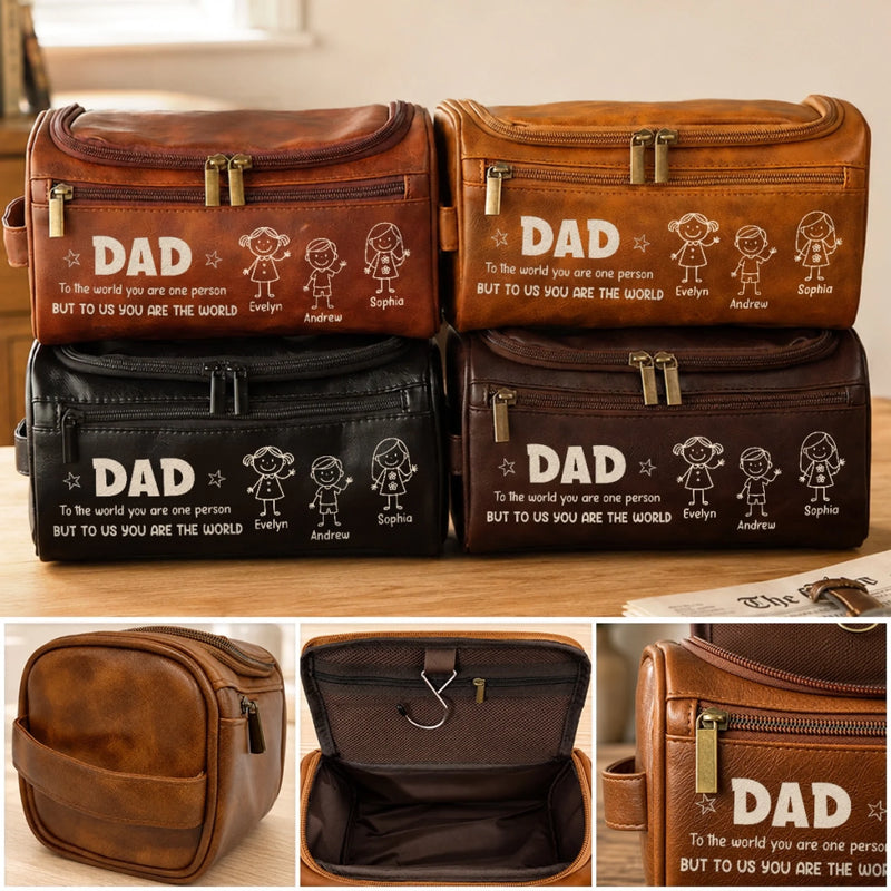 Custom Leather Toiletry Bag - Personalized Father's Day Birthday Gifts For Dad, Grandpa - Forever Loved By Dad