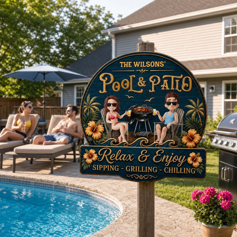 Custom Wood Sign - Personalized Summer Vacation And Travel Gifts For Husband And Wife, Him And Her - Welcome To Our Backyard Bar