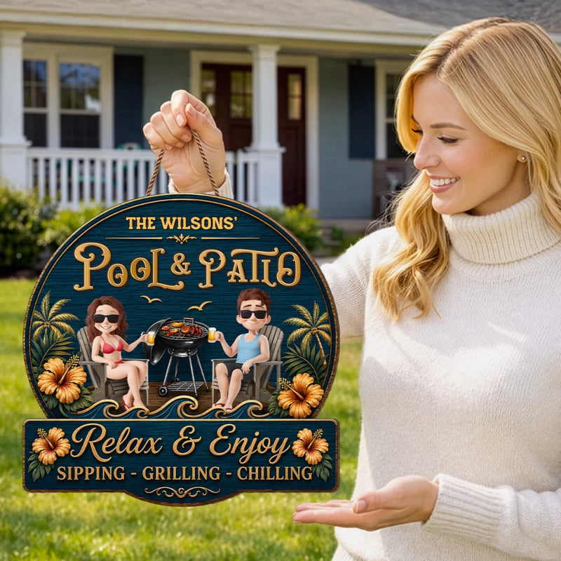 Custom Wood Sign - Personalized Summer Vacation And Travel Gifts For Husband And Wife, Him And Her - Welcome To Our Backyard Bar