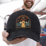 Custom Vintage Washed Denim Baseball Cap - Personalized Father's Day Gifts For Dog Lovers, Dog Dad And Mom - Paw Prints & Mountain Trips