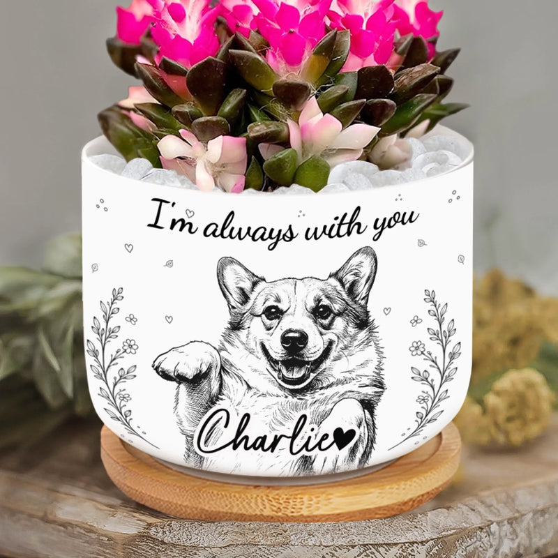 Custom Photo Home Decor Ceramic Plant Pot -  Personalized Pet Memorial Sympathy Gifts For Dogs, Cats - Forever Loved Never Forgotten