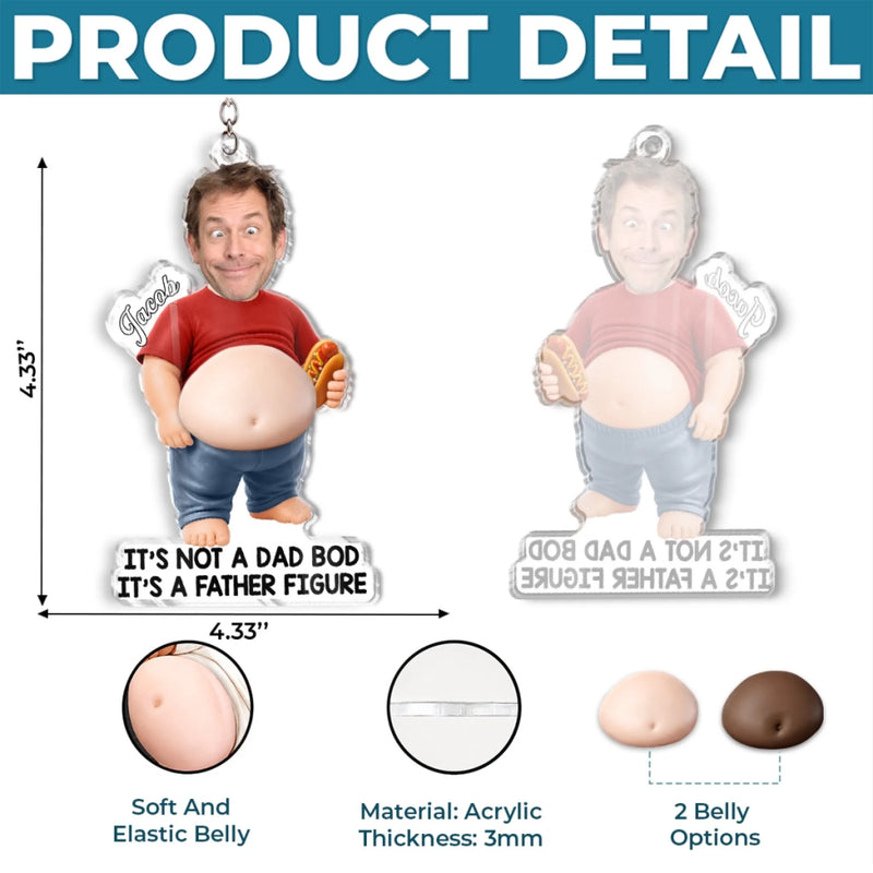 Custom Photo Dad Bod Belly Squishy Acrylic Keychain - Personalized Father's Day Funny Gifts For Dad, Grandpa - Dad Bod In Progress
