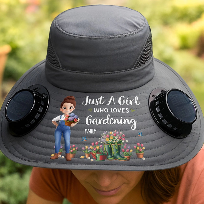 Custom Hat With Fans Solar Power - Personalized Birthday Garden Gifts For Gardeners - Her Happy, Blooming Green World