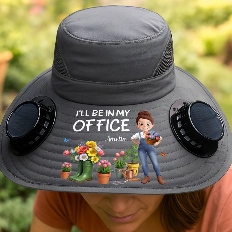 Custom Hat With Fans Solar Power - Personalized Birthday Garden Gifts For Gardeners - Heading To My Green Office