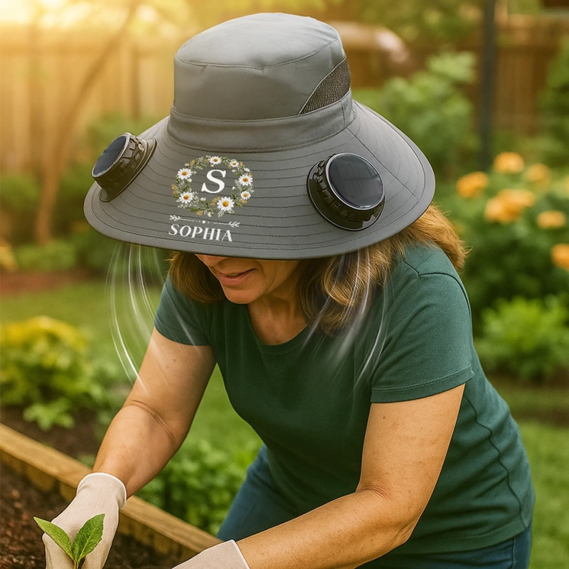 Custom Hat With Fans Solar Power - Personalized Birthday Garden Gifts For Gardeners - One Beautiful Moment At Once