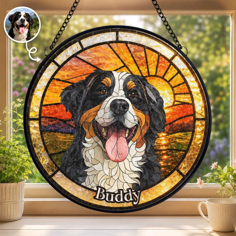 Custom Photo Stained Glass Window Hanging Suncatcher - Personalized Birthday Gifts For Dog Cat Lovers, Dog Dad And Mom, Cat Owners - Forever My Favorite Companion