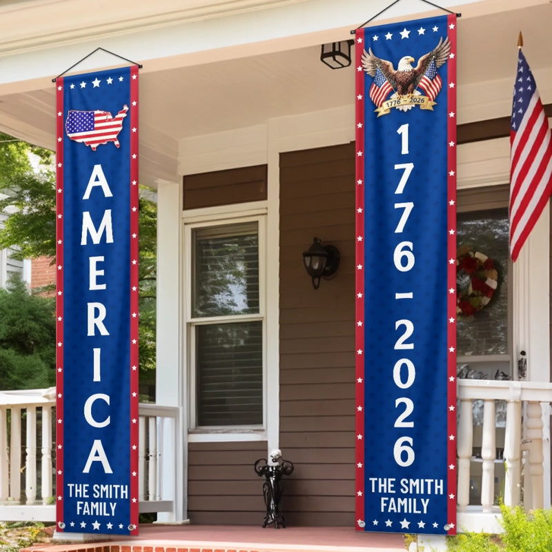 Custom Porch Banner Set - Personalized America 250th Anniversary Gifts For Mom, Dad, Brother, Sister, Kids - Freedom Never Fades