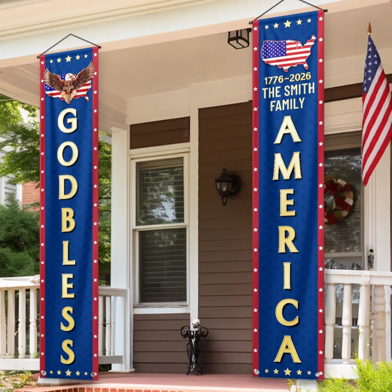 Custom Porch Banner Set - Personalized America 250th Anniversary Gifts For Mom, Dad, Brother, Sister, Kids - Stars Stripes And Freedom