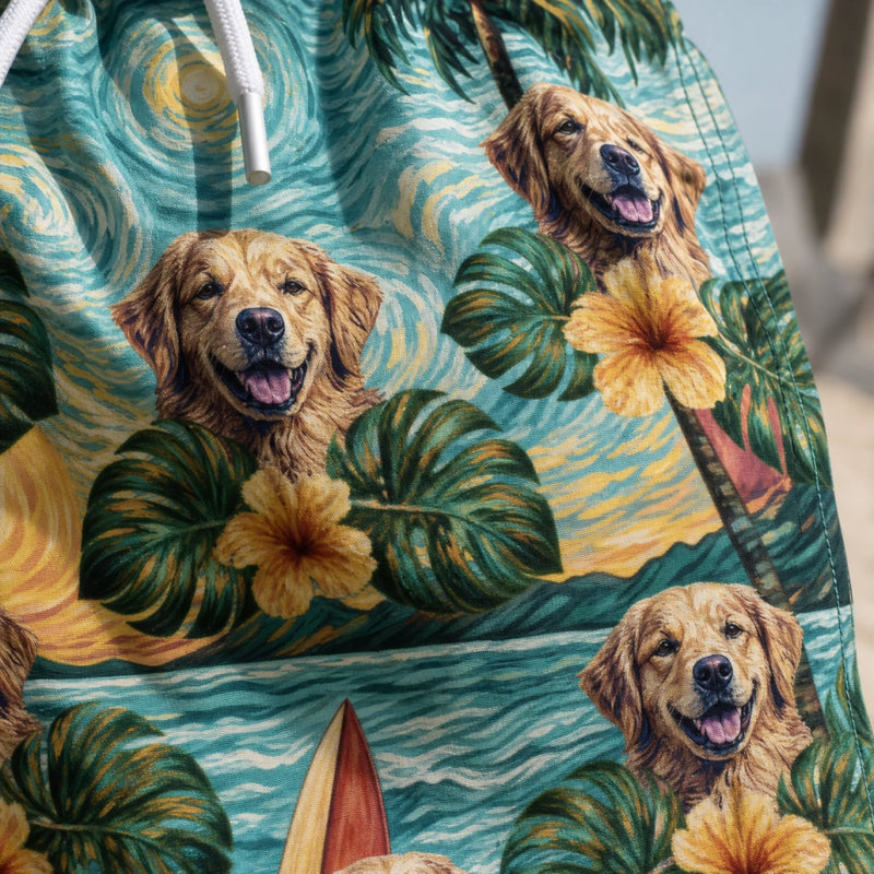 Custom Photo Tropical Hawaiian Aloha Men Beach Shorts - Personalized Summer Vacation And Travel Gifts For Dog Cat Lovers, Dog Dad And Mom, Cat Owners - Starry Nights, Puppy Days