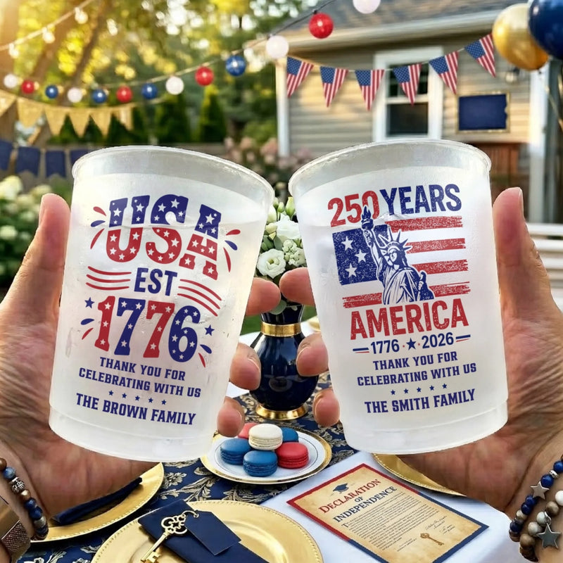Custom Party Cups - Personalized America 250th Anniversary Gifts For Mom, Dad, Brother, Sister, Kids - United By Freedom Forever