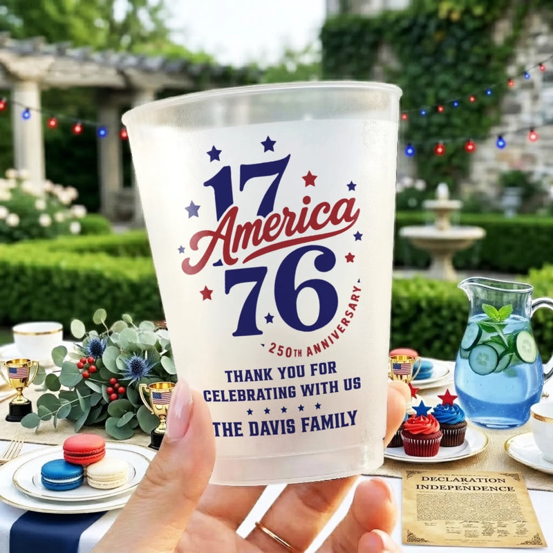 Custom Party Cups - Personalized America 250th Anniversary Gifts For Mom, Dad, Brother, Sister, Kids - United By Freedom Forever