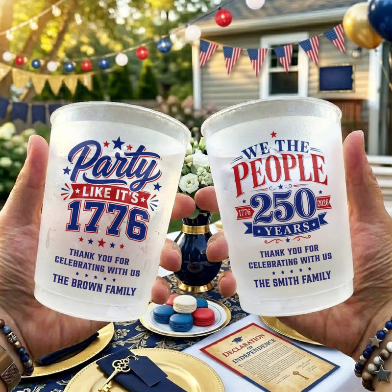 Custom Party Cups - Personalized America 250th Anniversary Gifts For Mom, Dad, Brother, Sister, Kids - Proud Hearts Strong Nation